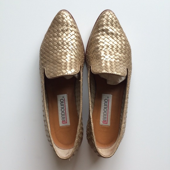 Vintage Gold Leather Smoking Slippers Flats 7