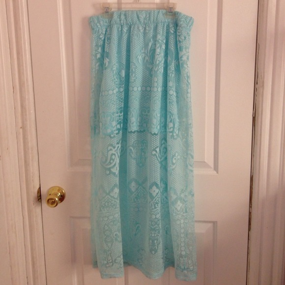 Blue lace maxi skirt