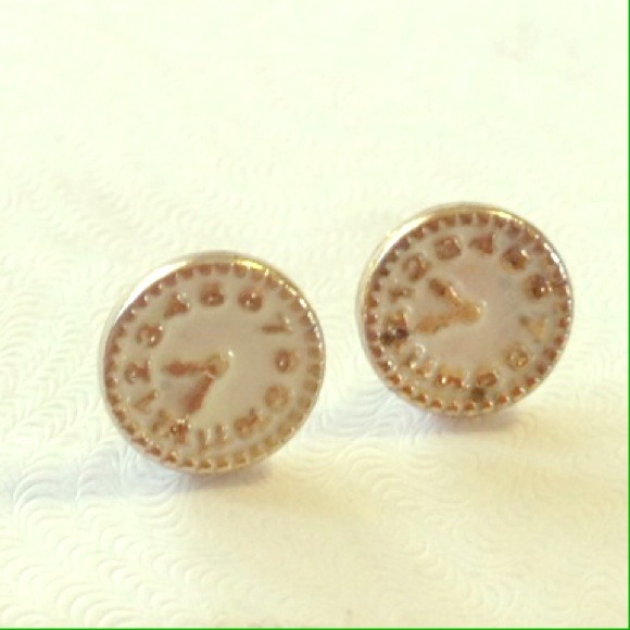 White and Gold Stud Clock Earrings