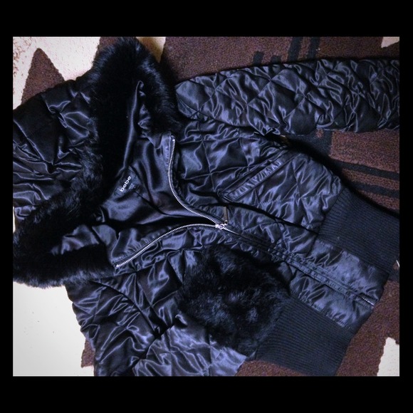 NWOT BEBE Silk with Rabbit Fur Down winter coat