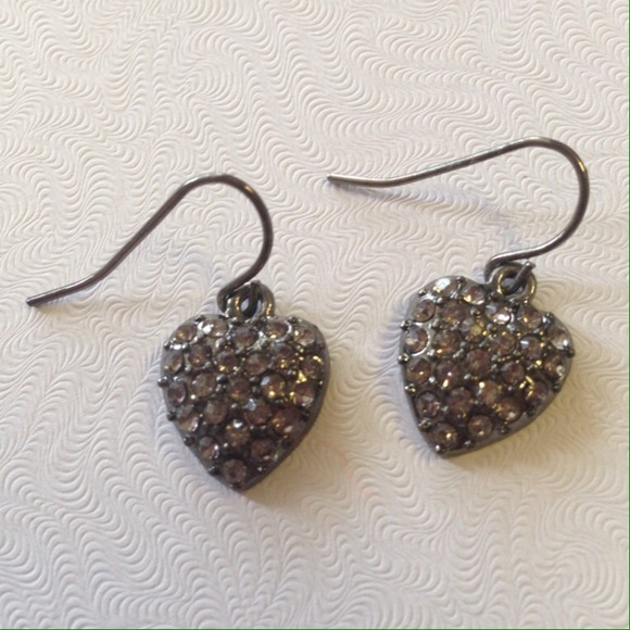 Silver gemstone heart shaped dangle earrings