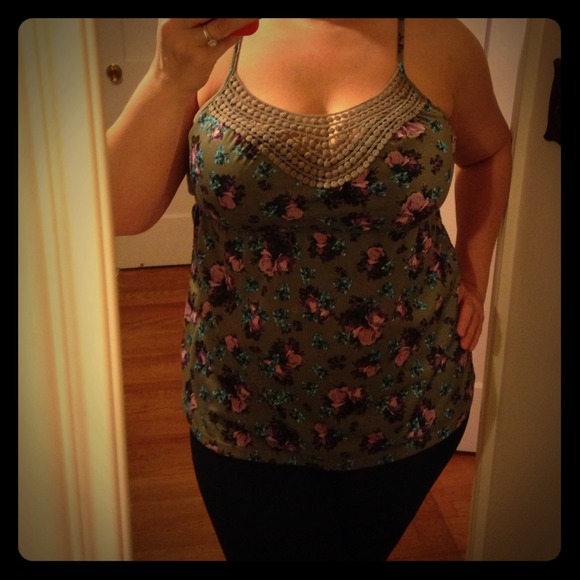 Army green tank w/ purple & blue flowers