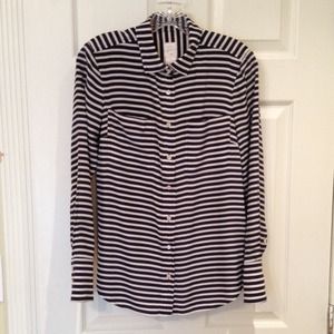 Silk black & white stripe button down