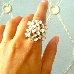 White and gold floral ring