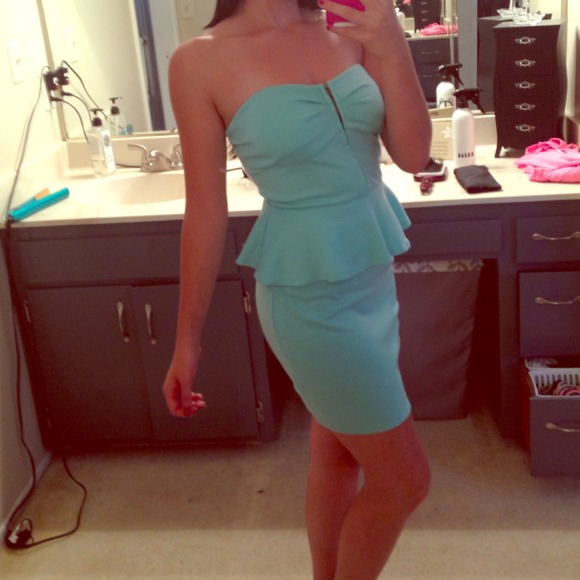 bebe sea-foam colored  peplum strapless dress