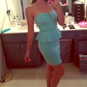 bebe sea-foam colored  peplum strapless dress