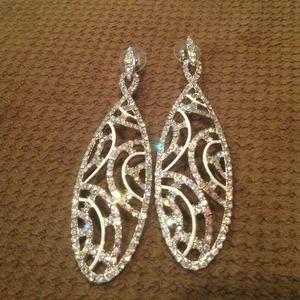 Oval Rhinestone Earrings with White Accent