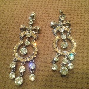 Tan and Grey Rhinestone Earrings