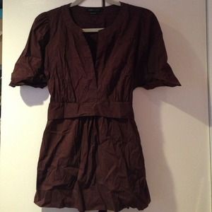 BCBG burgundy short-sleeve blouse with tie waist
