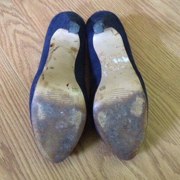 Blue Suede Peep Toe Pumps - Picture 2 of 3