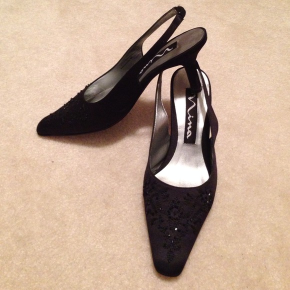 Nina beaded black sling back heels 7