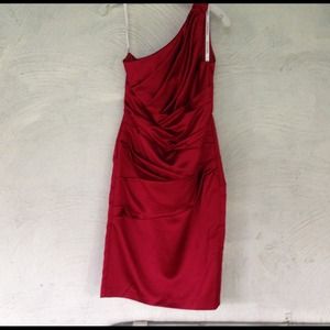 Red satin ruffle dress