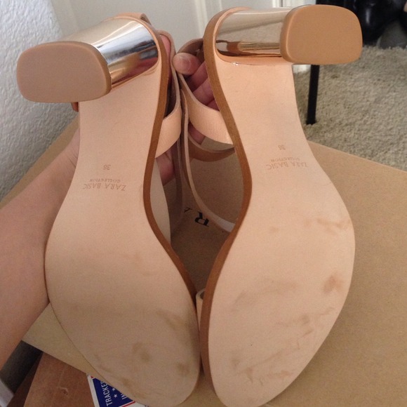 Zara Nude Pink Shiny Leather High Heel Sandals - Picture 3 of 4