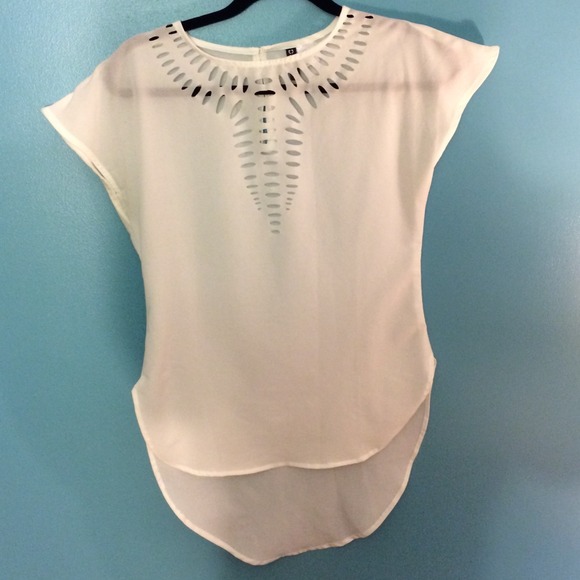 Divided Tops - White Chiffon Hi-low Top with Cutouts