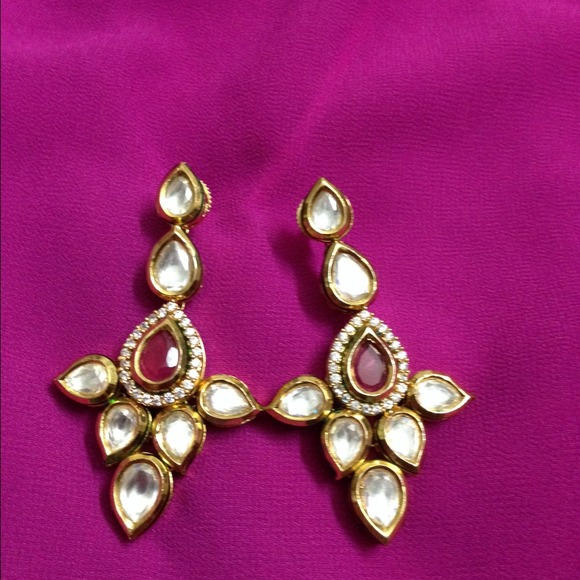 Bollywood earrings with kundan stones.