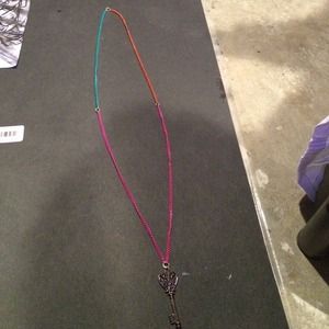 Pink,orange and blue long heart key necklace