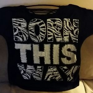 Black shirt with zebra lettering