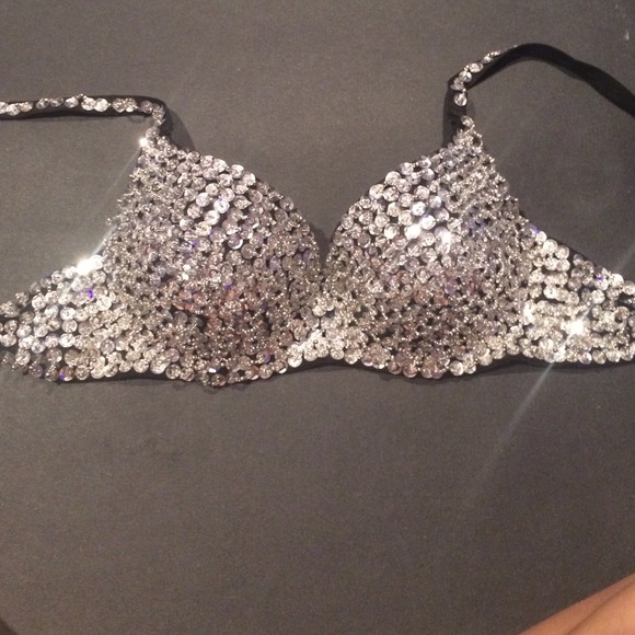 Black and silver rave bra