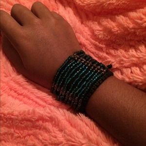 Teal and black stack bracelet