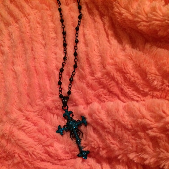 Teal and black cross necklace