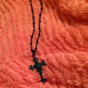 Teal and black cross necklace