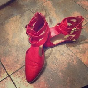 Red cut out ankle boots