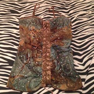 NWOT Blue and brown paisley corset top