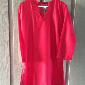 Beautiful TUNIC in hand loomed fabric. CORAL