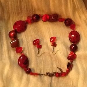 FREE SHIPPING-Red rocks necklace & earring set