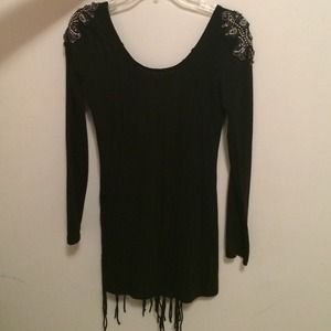A black bodycon dress