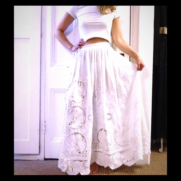 white embroidered maxi skirt