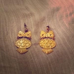 FREE SHIPPING-Gold colored aluminum owl earrings