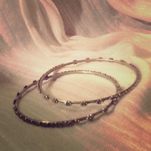 FREE SHIPPING-Silver bangles with floral accents