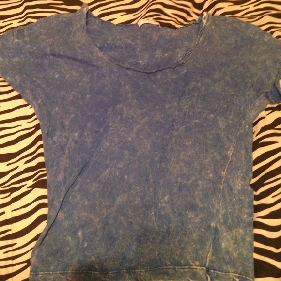 Acid wash blue off the shoulder tee