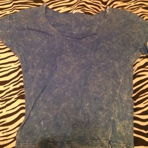 Acid wash blue off the shoulder tee