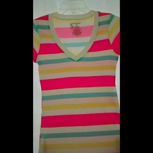 Neon striped v-neck