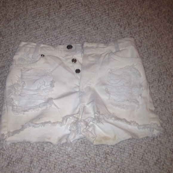 Brandy melville white high waisted ripped shorts