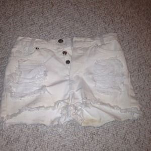 Brandy melville white high waisted ripped shorts