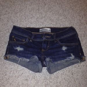 Abercrombie kids ripped dark denim short shorts