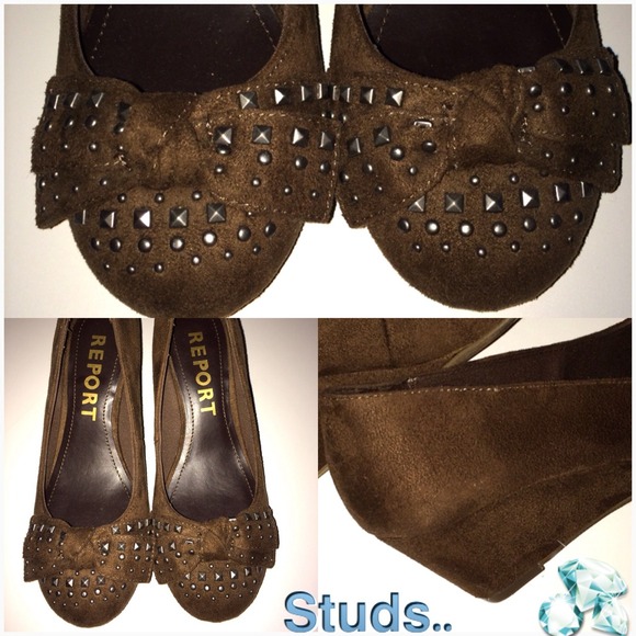 Nwot Report Brown Bow stud Wedge Shoes 7.5