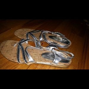 Silver Strappy Sandal with Corkboard sole