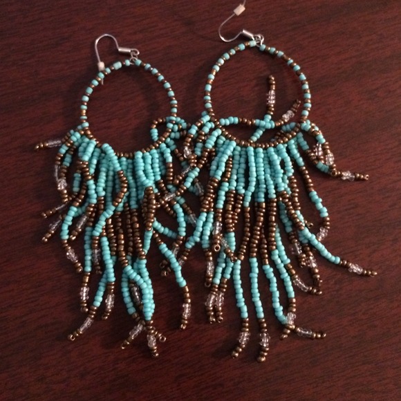 Fun turquoise and light brown earrings