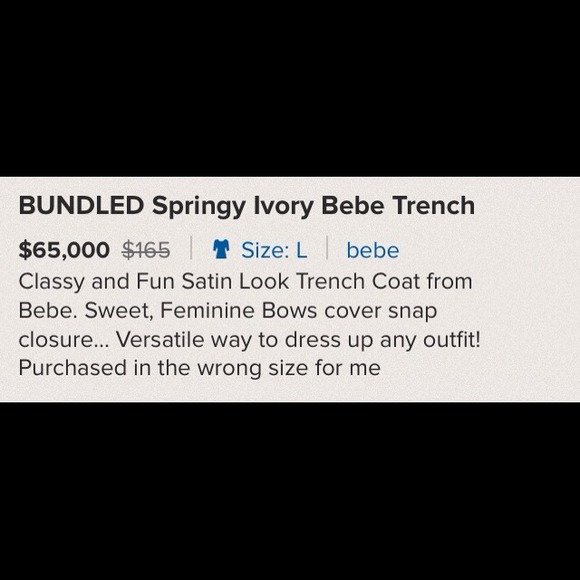 ๐ป๐HP๐GORGEOUS IVORY BEBE TRENCH - Picture 2 of 3