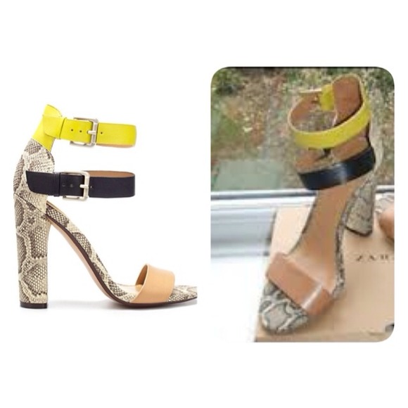 Looking for these Zara Snakeskin Neon Heels
