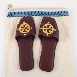 Tory Burch brown leather slide sandals