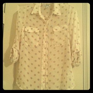 Sheer polka dot button up top.