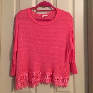 Coral Top with Lace Detail