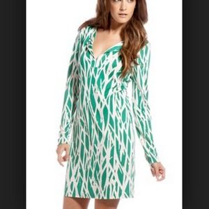Green and white long sleeve dress