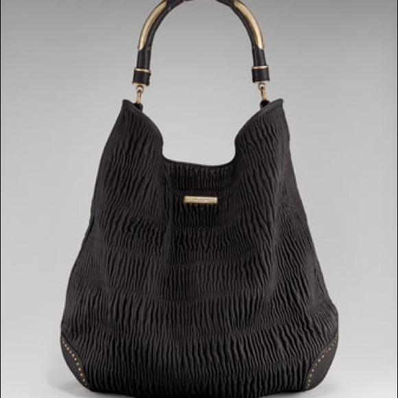 Burberry Handbags - Burberry Plissé Leather Hobo, Black Brass Hardware