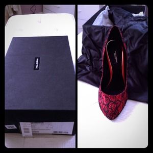 Dolce and Gabbana DeCollette Red Satin Black Lace